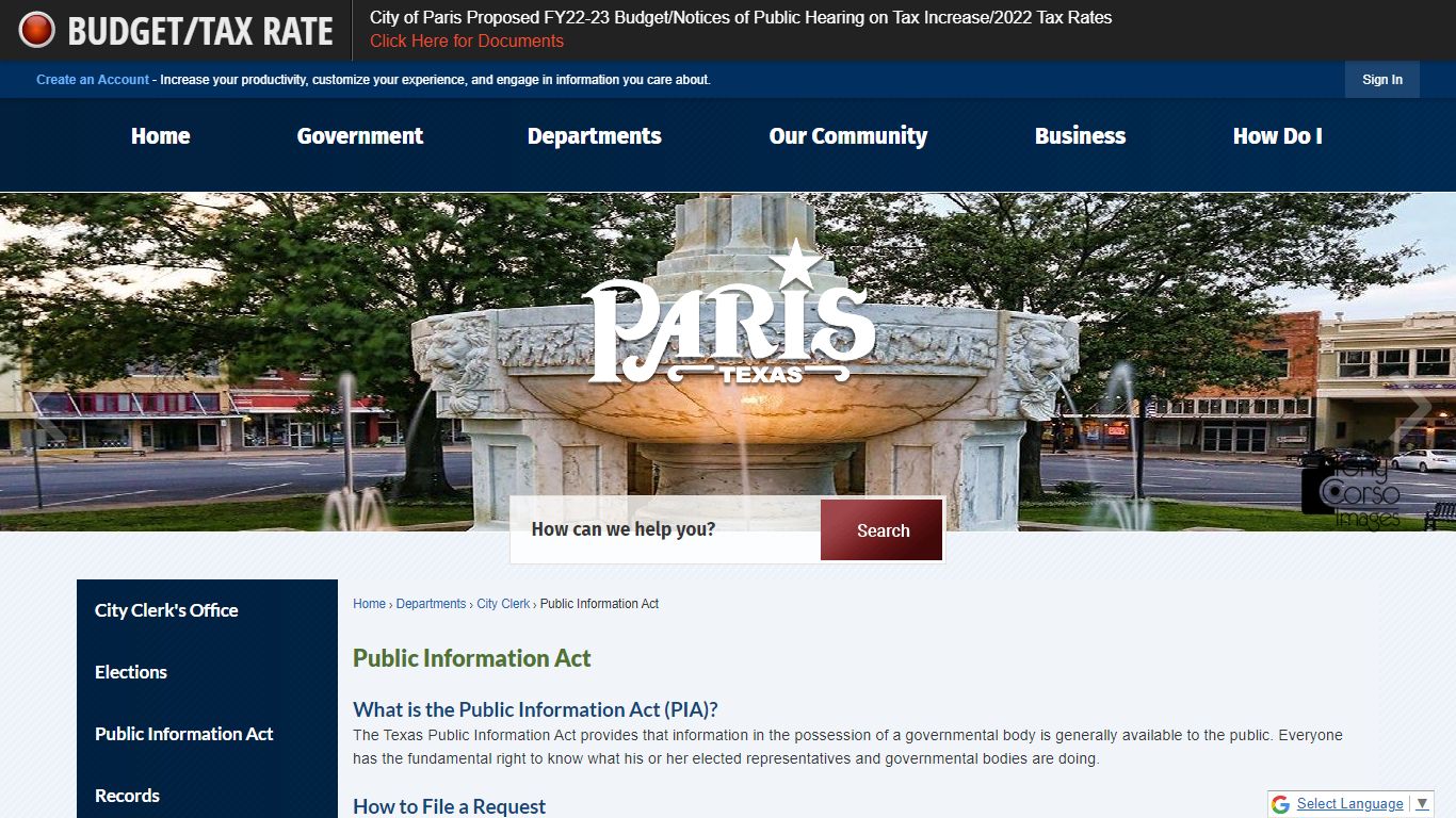 Public Information Act | Paris - Paris, Texas